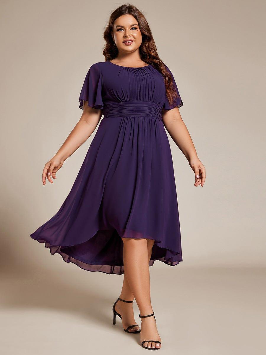 EDEN|Flowy Chiffon Round Neckline A-Line Knee Length Bridesmaid Dress