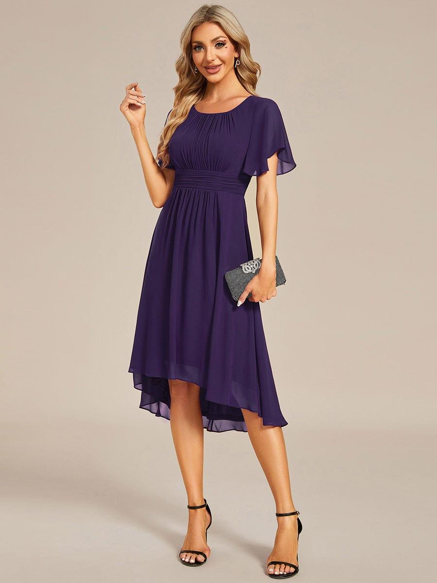 EDEN|Flowy Chiffon Round Neckline A-Line Knee Length Bridesmaid Dress
