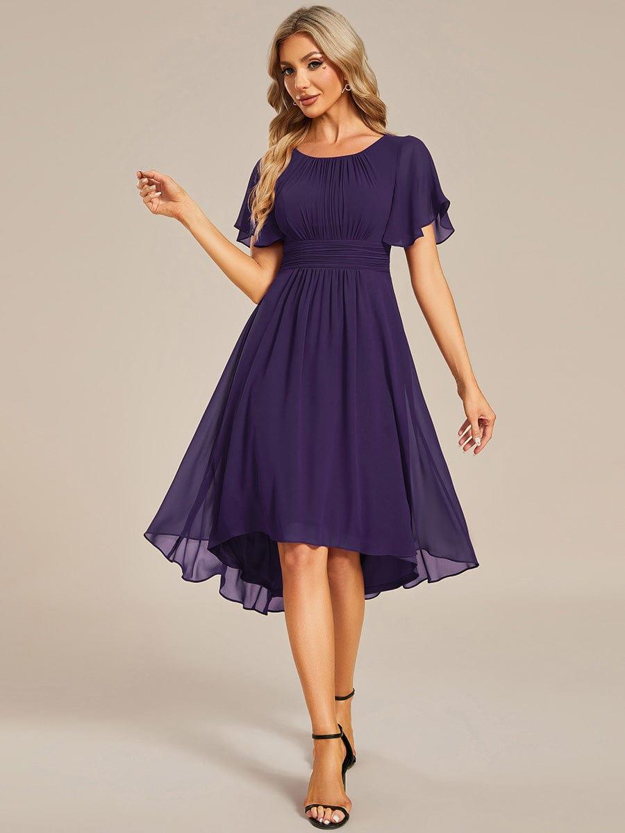EDEN|Flowy Chiffon Round Neckline A-Line Knee Length Bridesmaid Dress