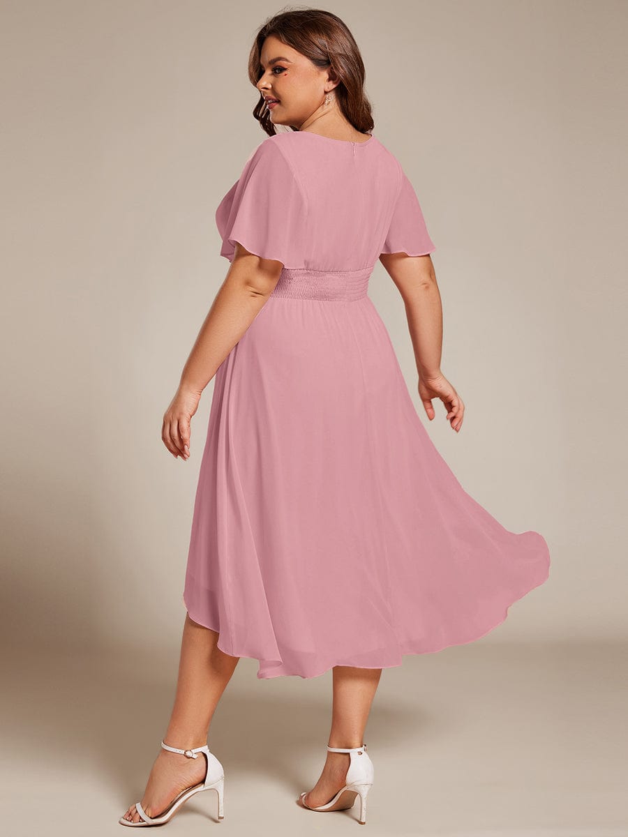 EDEN|Flowy Chiffon Round Neckline A-Line Knee Length Bridesmaid Dress