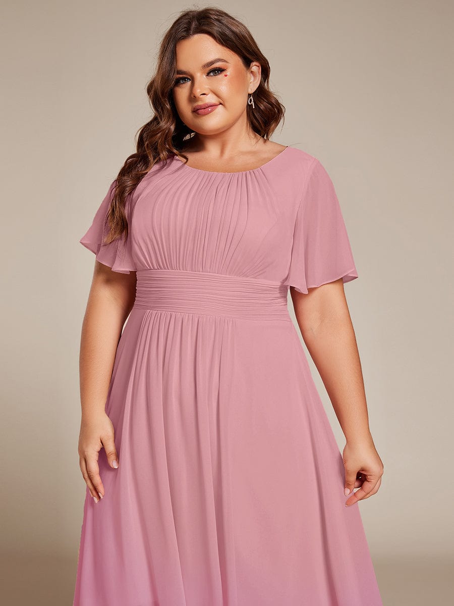 EDEN|Flowy Chiffon Round Neckline A-Line Knee Length Bridesmaid Dress