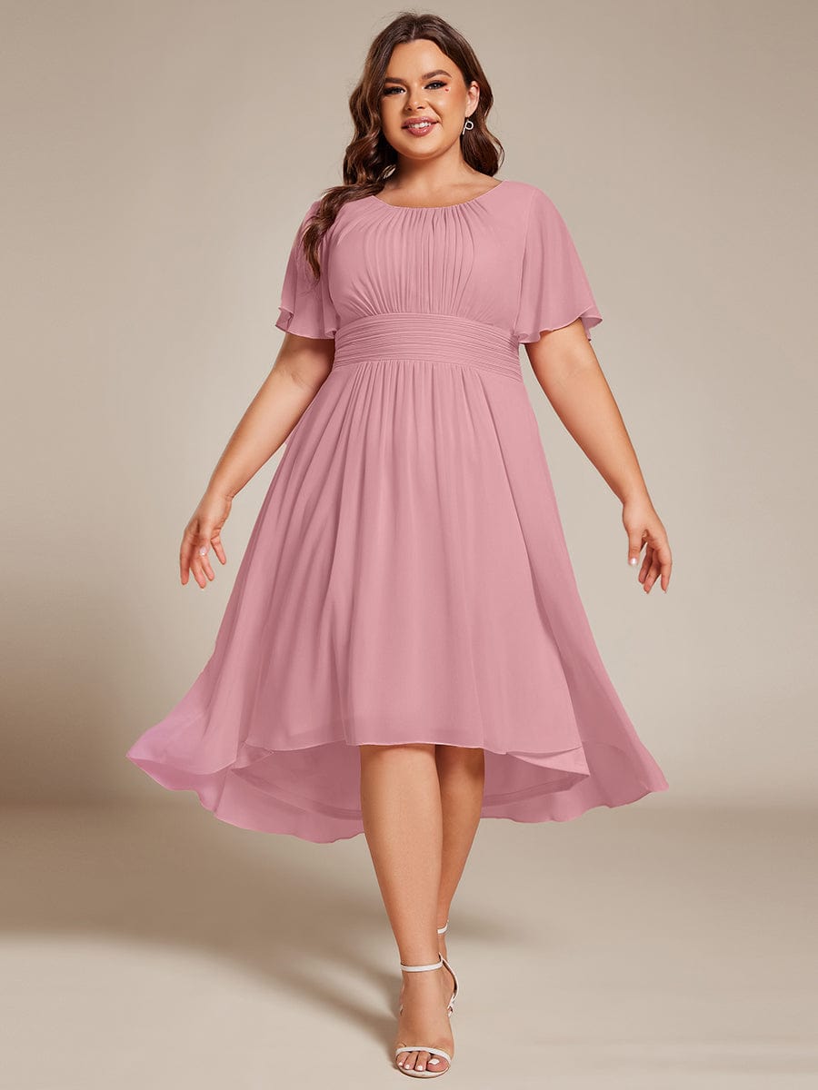EDEN|Flowy Chiffon Round Neckline A-Line Knee Length Bridesmaid Dress