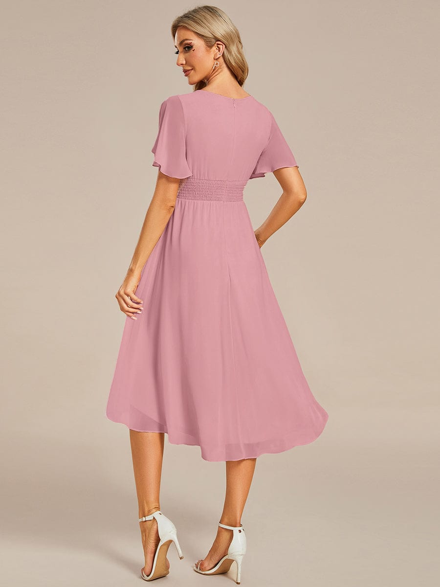 EDEN|Flowy Chiffon Round Neckline A-Line Knee Length Bridesmaid Dress
