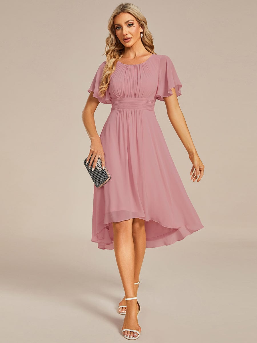 EDEN|Flowy Chiffon Round Neckline A-Line Knee Length Bridesmaid Dress