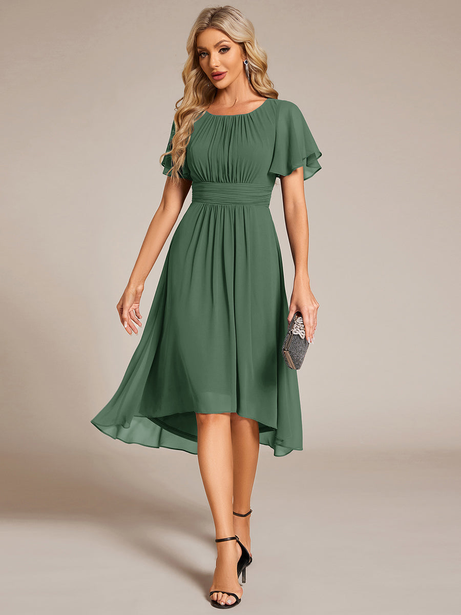 EDEN|Flowy Chiffon Round Neckline A-Line Knee Length Bridesmaid Dress