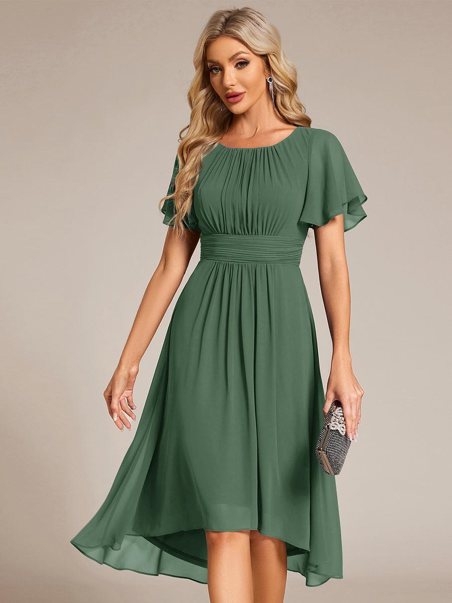 EDEN|Flowy Chiffon Round Neckline A-Line Knee Length Bridesmaid Dress