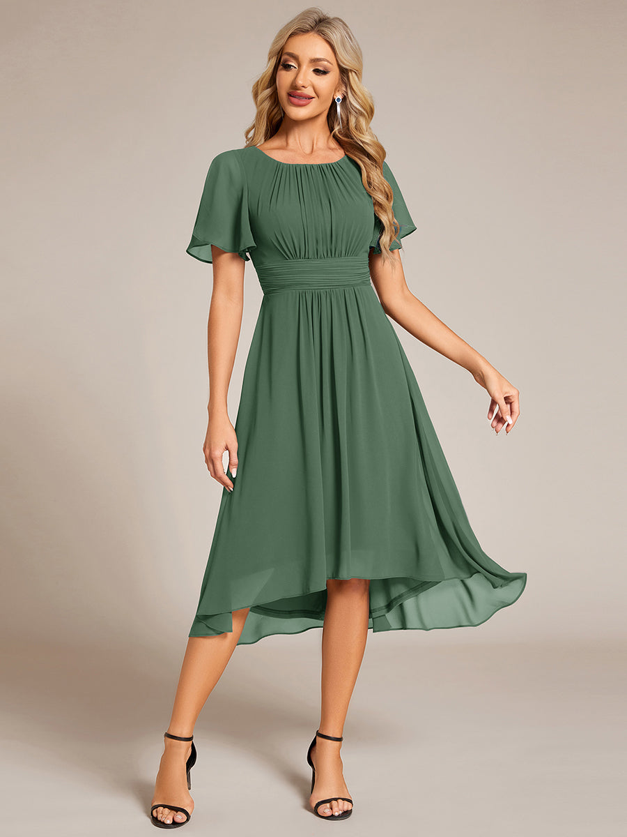 EDEN|Flowy Chiffon Round Neckline A-Line Knee Length Bridesmaid Dress
