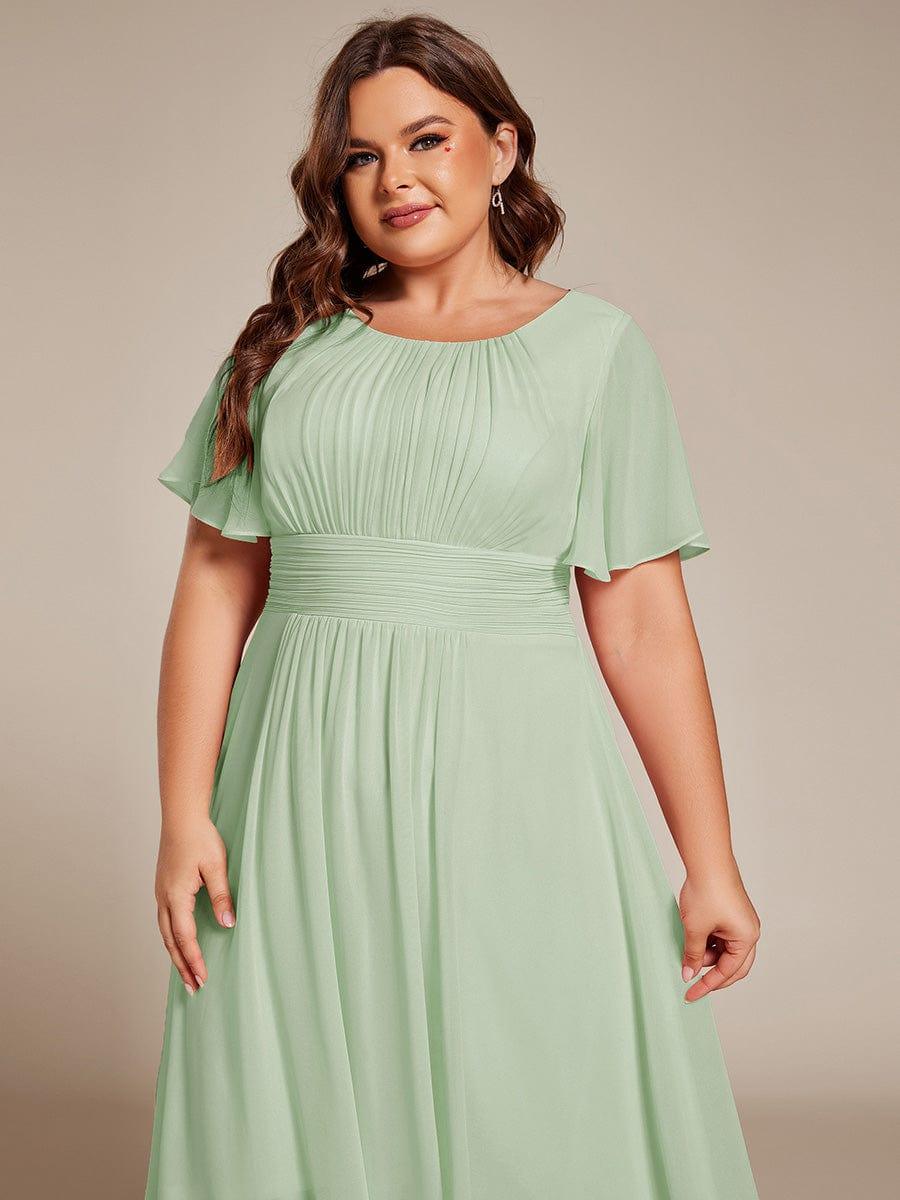 EDEN|Flowy Chiffon Round Neckline A-Line Knee Length Bridesmaid Dress