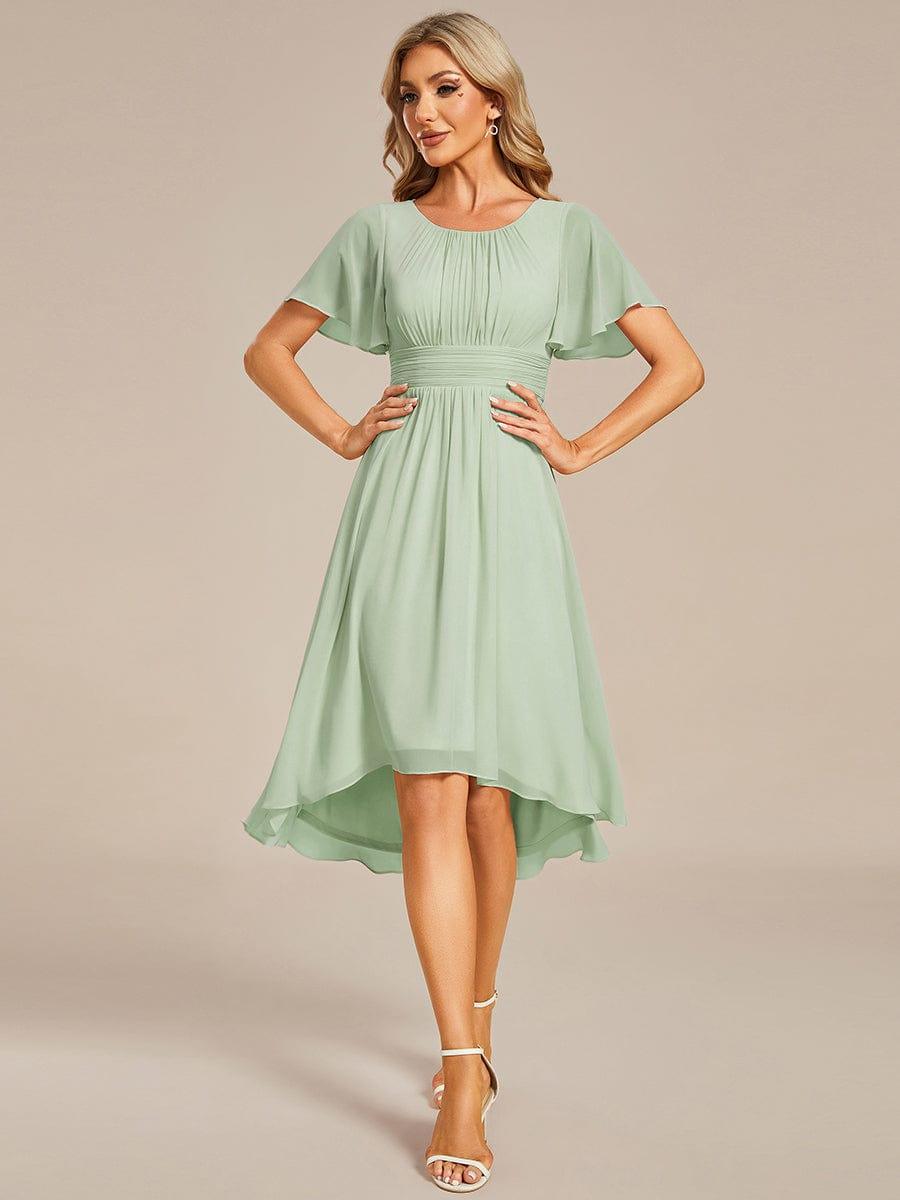 EDEN|Flowy Chiffon Round Neckline A-Line Knee Length Bridesmaid Dress