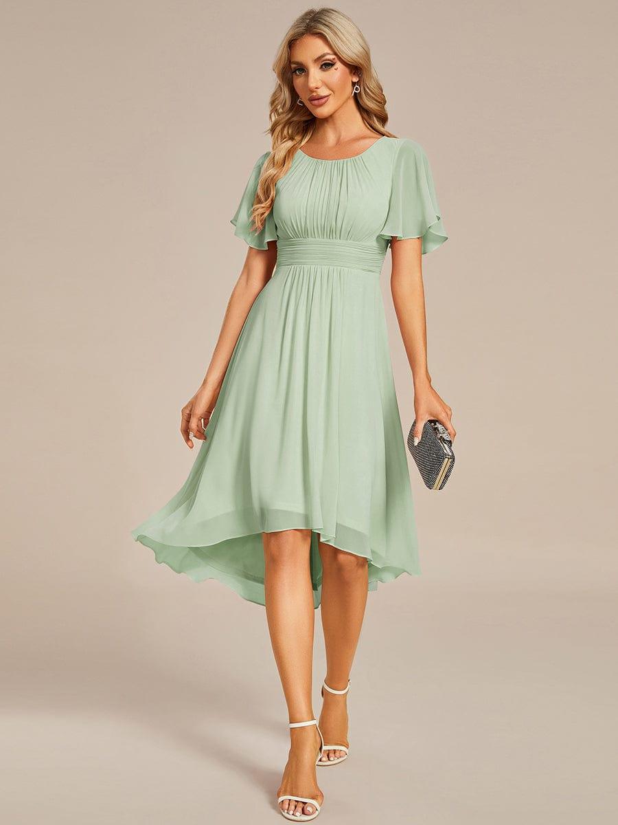 EDEN|Flowy Chiffon Round Neckline A-Line Knee Length Bridesmaid Dress