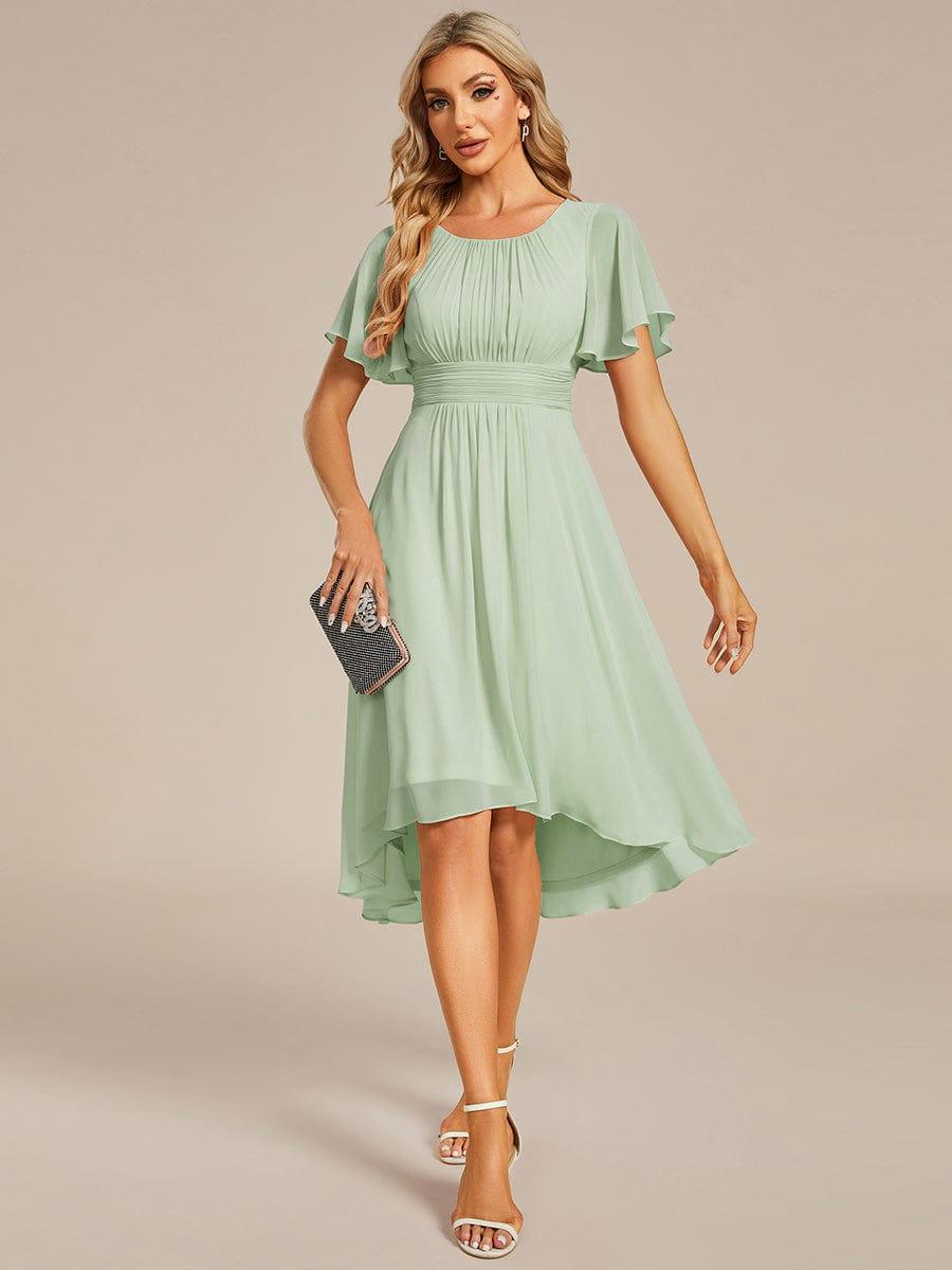 EDEN|Flowy Chiffon Round Neckline A-Line Knee Length Bridesmaid Dress