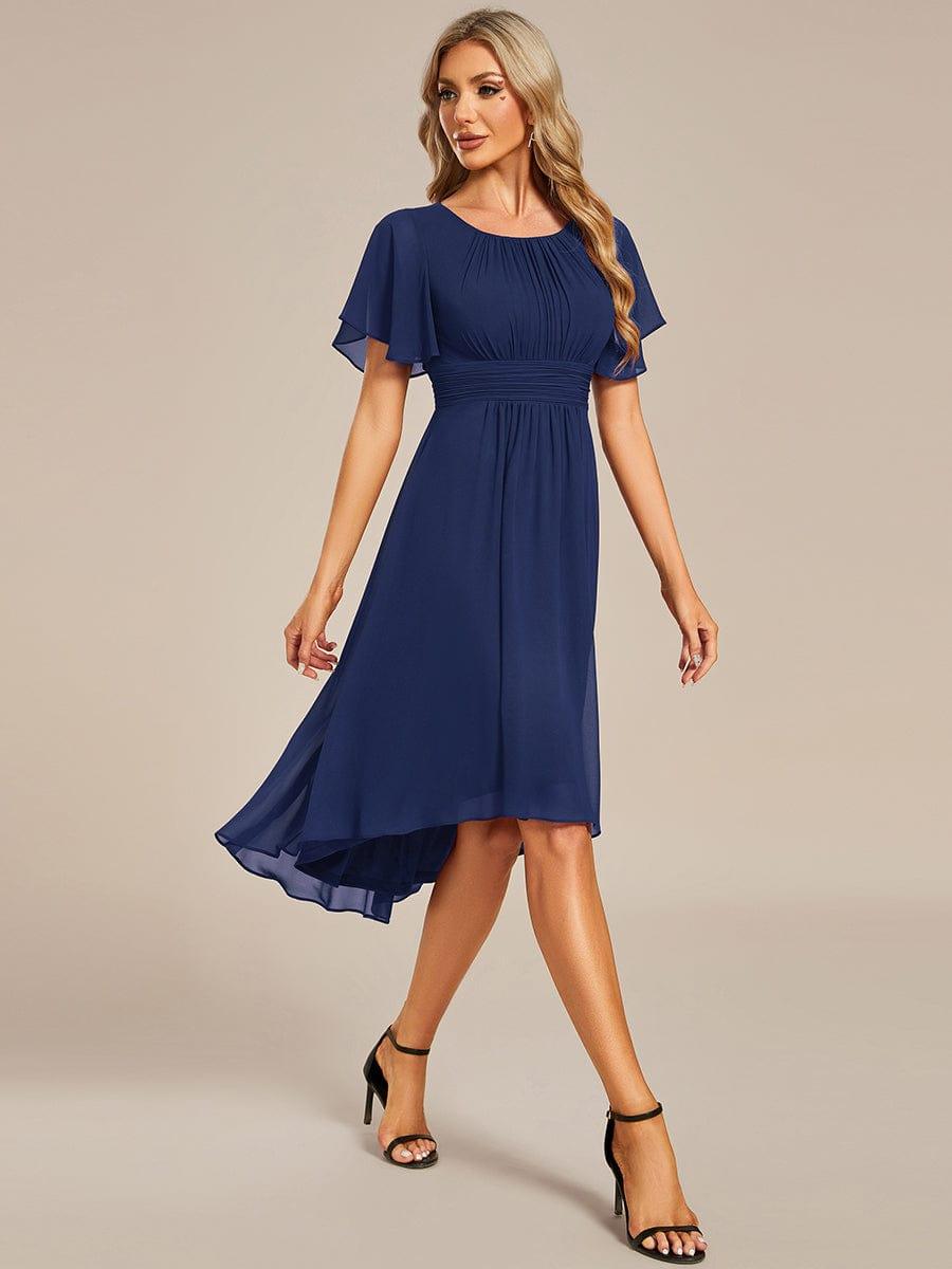 EDEN|Flowy Chiffon Round Neckline A-Line Knee Length Bridesmaid Dress