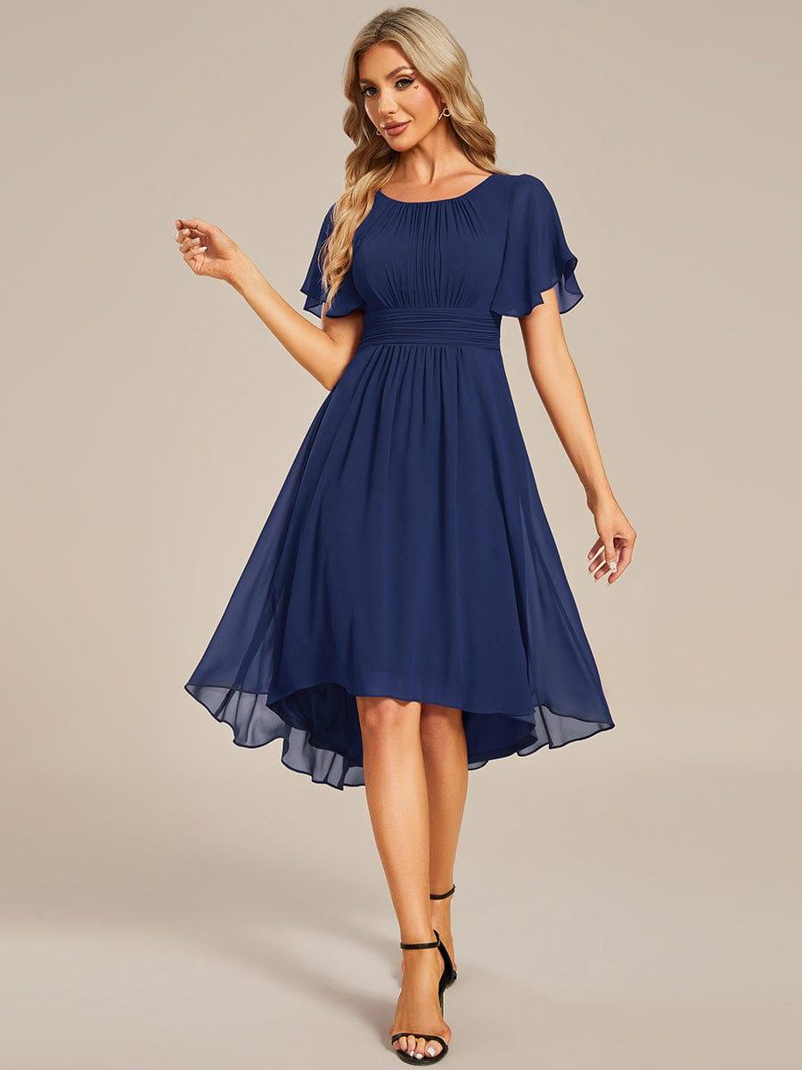 EDEN|Flowy Chiffon Round Neckline A-Line Knee Length Bridesmaid Dress