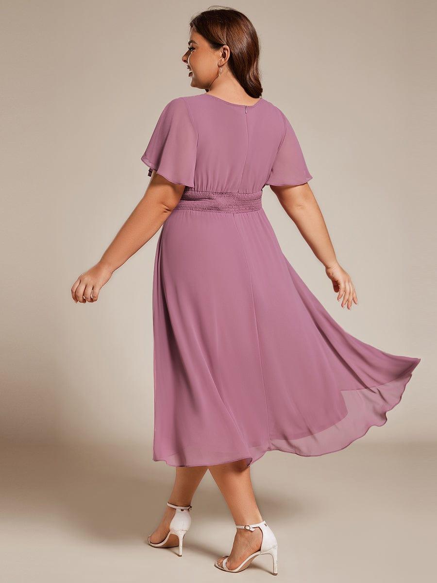 EDEN|Flowy Chiffon Round Neckline A-Line Knee Length Bridesmaid Dress