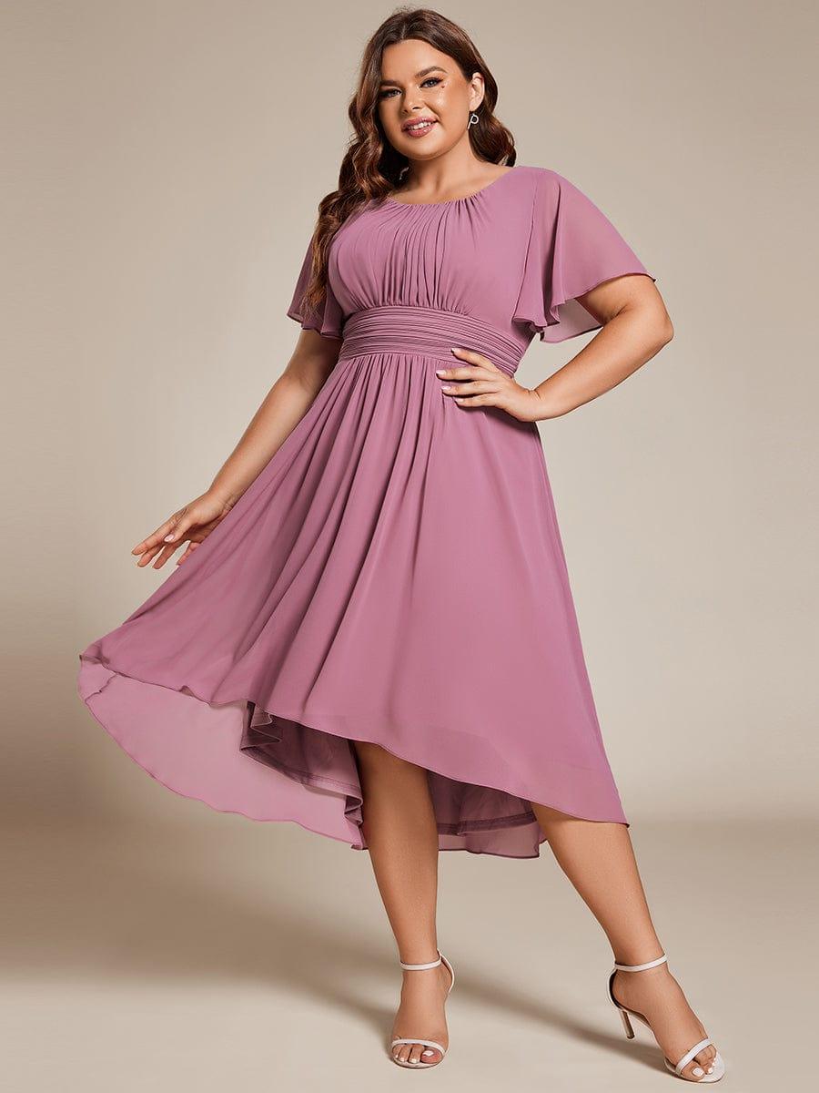 EDEN|Flowy Chiffon Round Neckline A-Line Knee Length Bridesmaid Dress