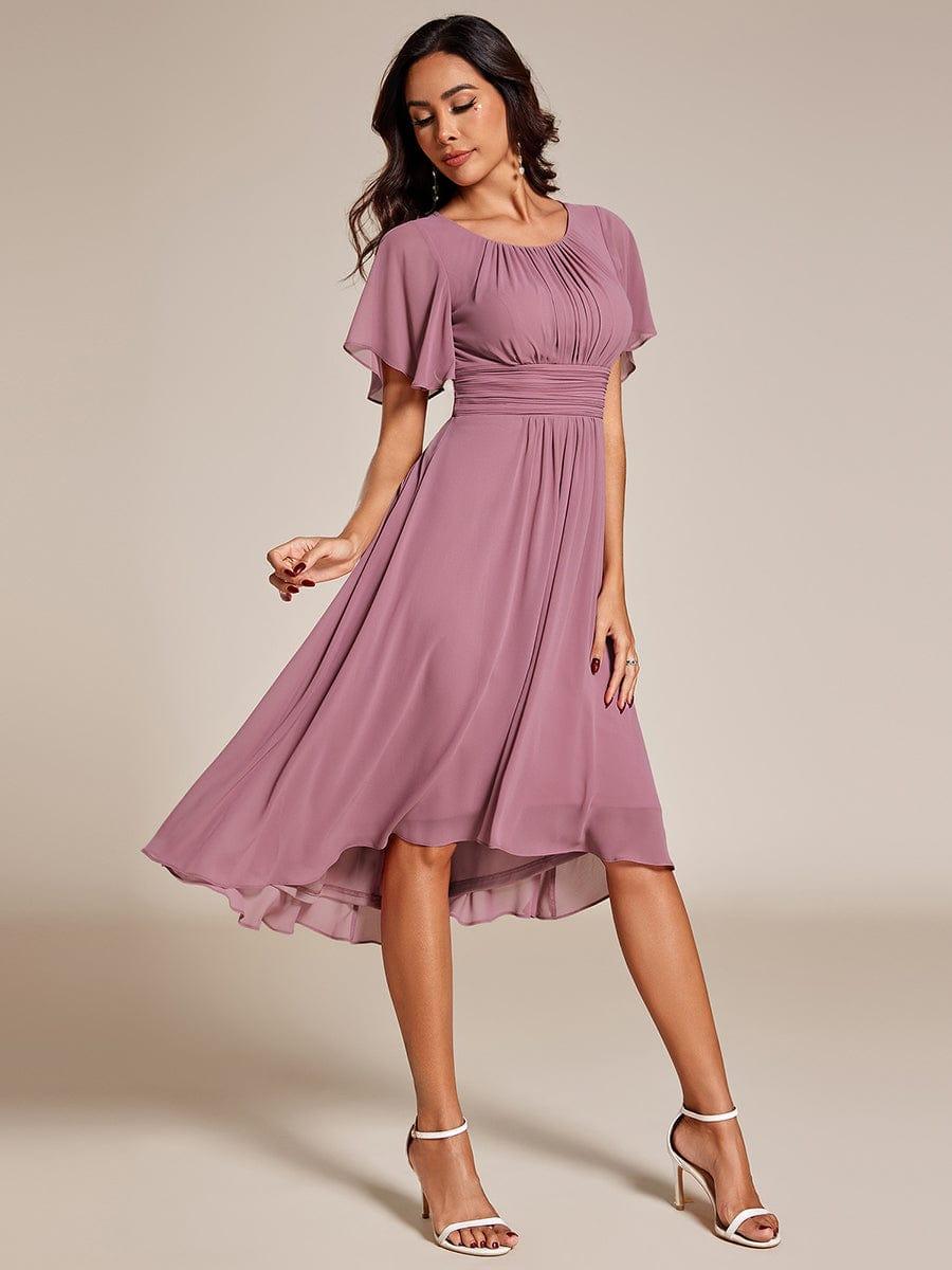 EDEN|Flowy Chiffon Round Neckline A-Line Knee Length Bridesmaid Dress