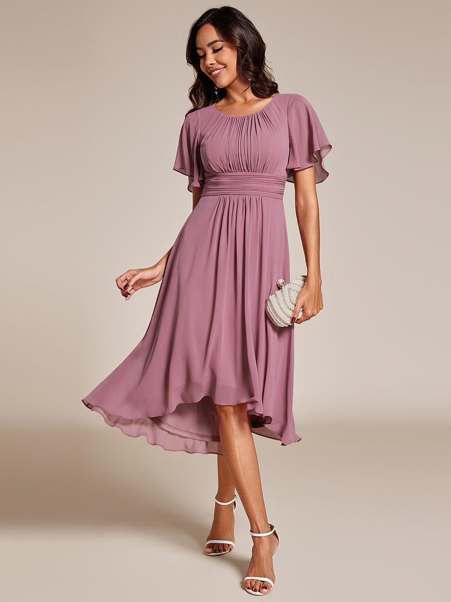 EDEN|Flowy Chiffon Round Neckline A-Line Knee Length Bridesmaid Dress