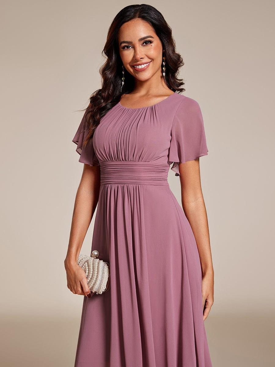 EDEN|Flowy Chiffon Round Neckline A-Line Knee Length Bridesmaid Dress