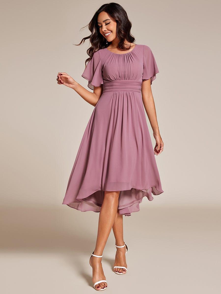 EDEN|Flowy Chiffon Round Neckline A-Line Knee Length Bridesmaid Dress
