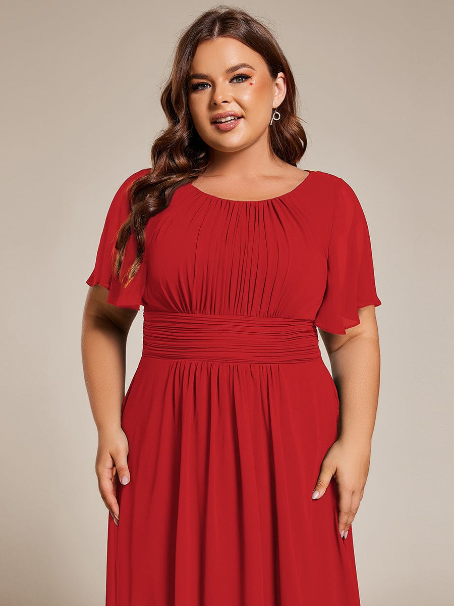 EDEN|Flowy Chiffon Round Neckline A-Line Knee Length Bridesmaid Dress