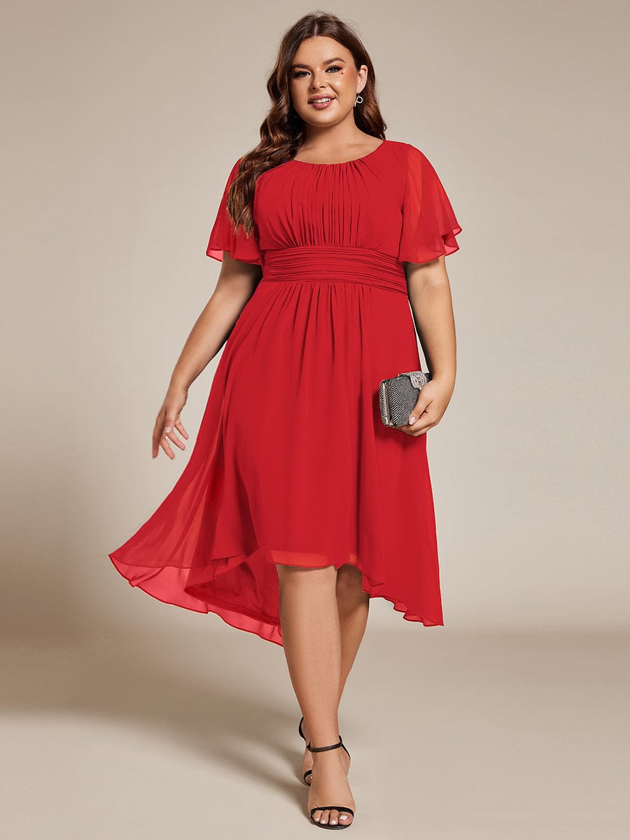 EDEN|Flowy Chiffon Round Neckline A-Line Knee Length Bridesmaid Dress
