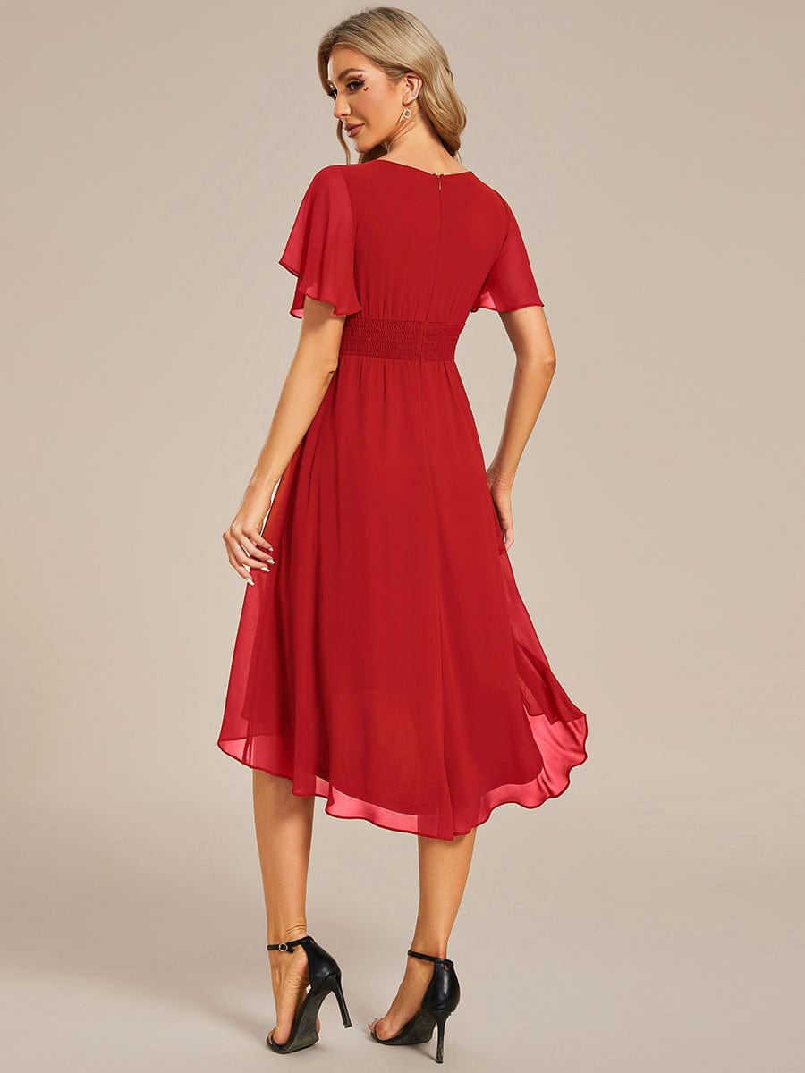 EDEN|Flowy Chiffon Round Neckline A-Line Knee Length Bridesmaid Dress