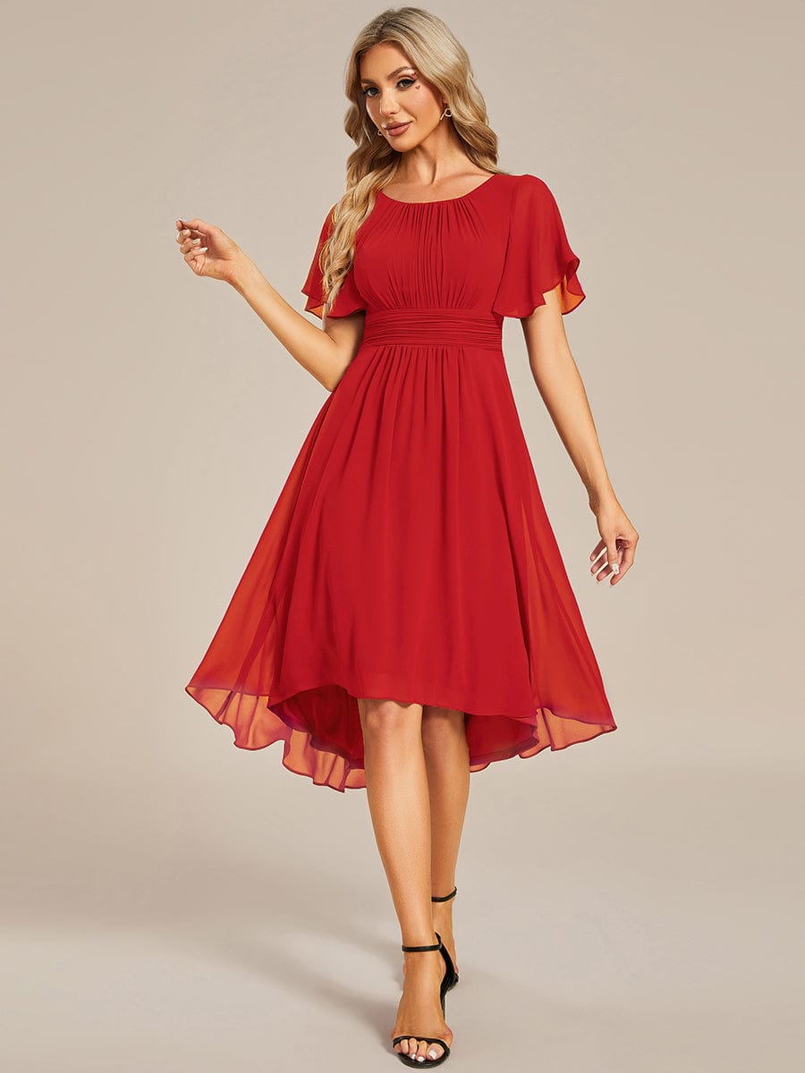 EDEN|Flowy Chiffon Round Neckline A-Line Knee Length Bridesmaid Dress