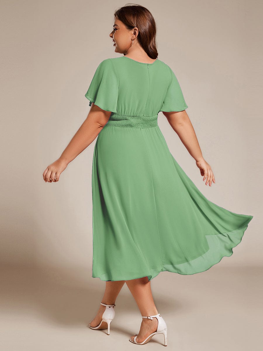 EDEN|Flowy Chiffon Round Neckline A-Line Knee Length Bridesmaid Dress