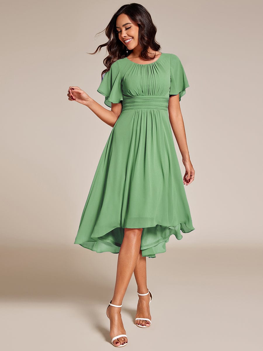 EDEN|Flowy Chiffon Round Neckline A-Line Knee Length Bridesmaid Dress