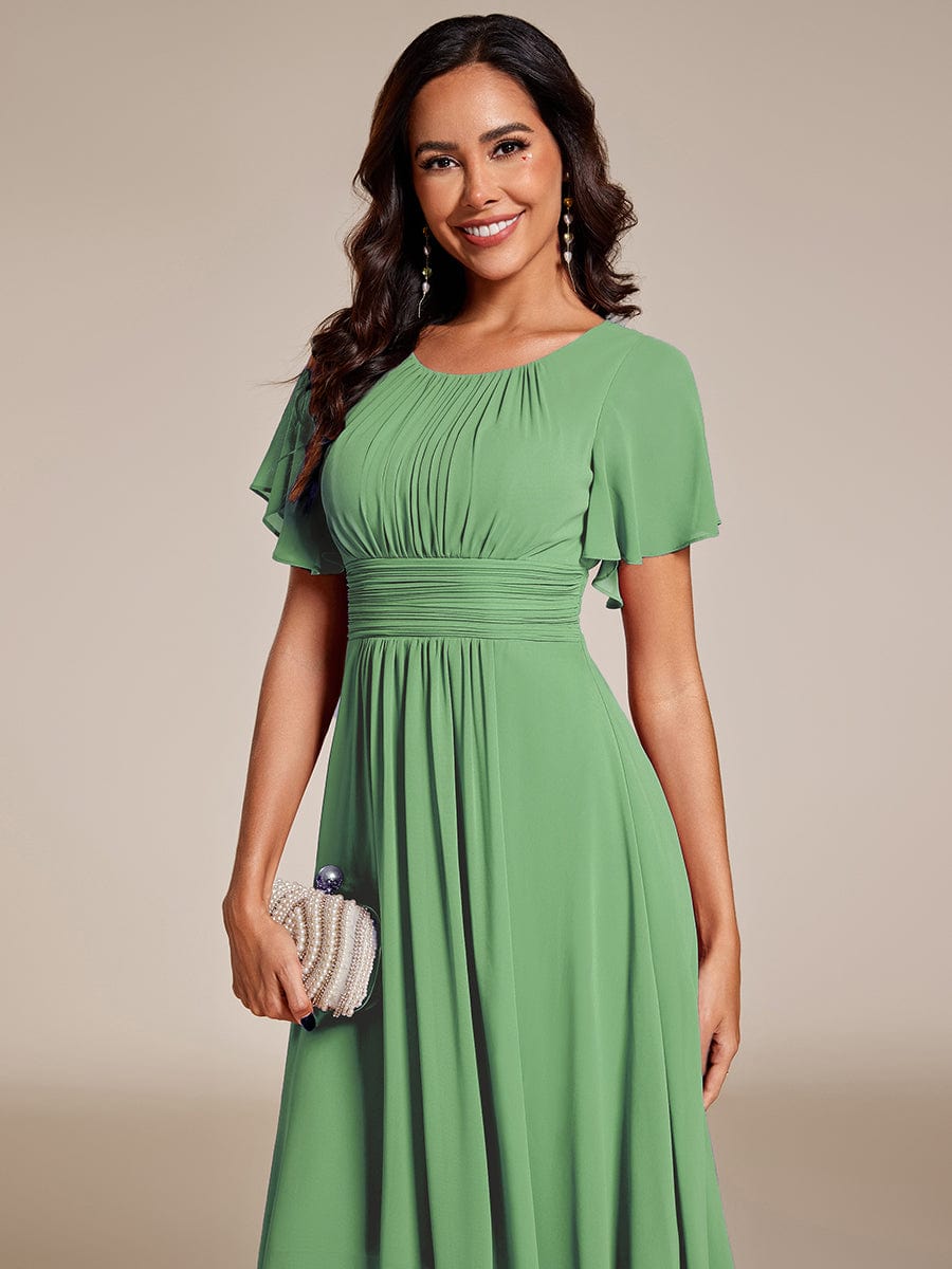 EDEN|Flowy Chiffon Round Neckline A-Line Knee Length Bridesmaid Dress