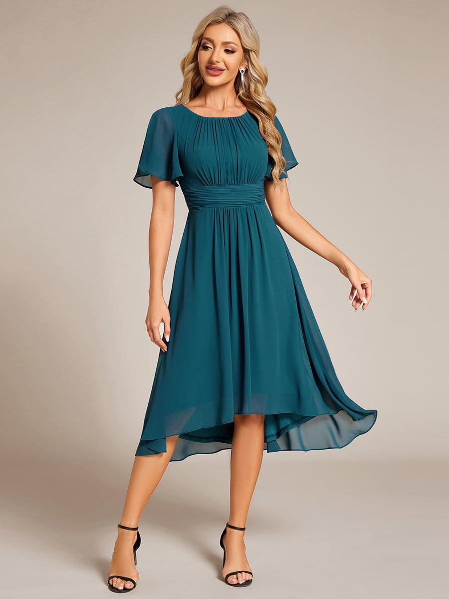 EDEN|Flowy Chiffon Round Neckline A-Line Knee Length Bridesmaid Dress