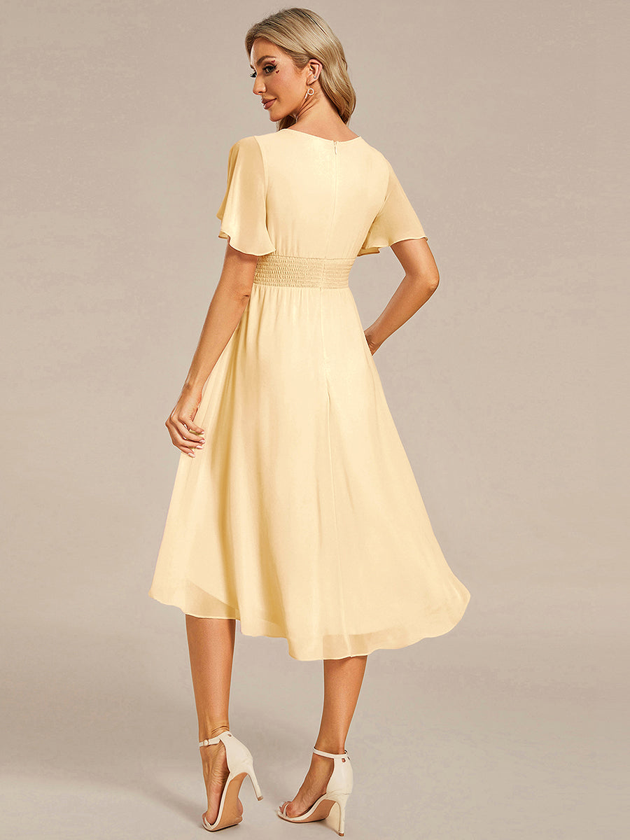 EDEN|Flowy Chiffon Round Neckline A-Line Knee Length Bridesmaid Dress