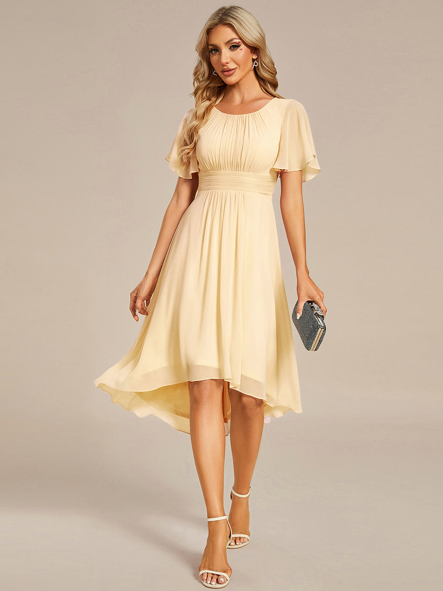 EDEN|Flowy Chiffon Round Neckline A-Line Knee Length Bridesmaid Dress