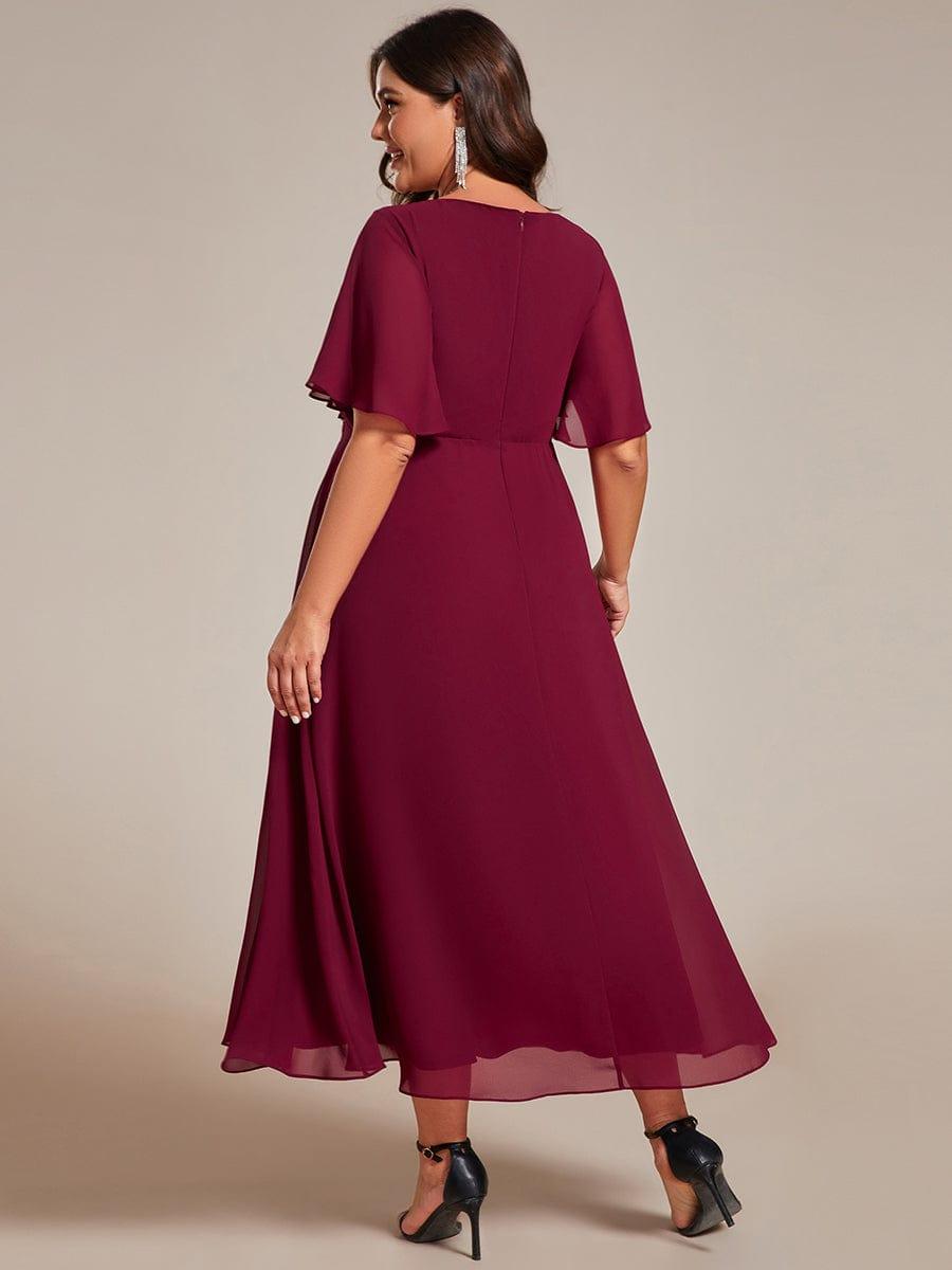 DAHLIA|Floral Applique Short Sleeve V-Neck Chiffon Bridesmaid Dress