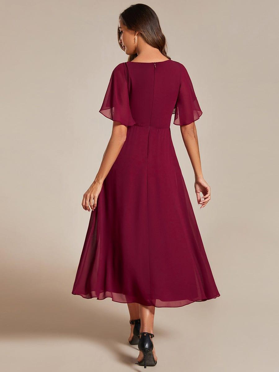 DAHLIA|Floral Applique Short Sleeve V-Neck Chiffon Bridesmaid Dress