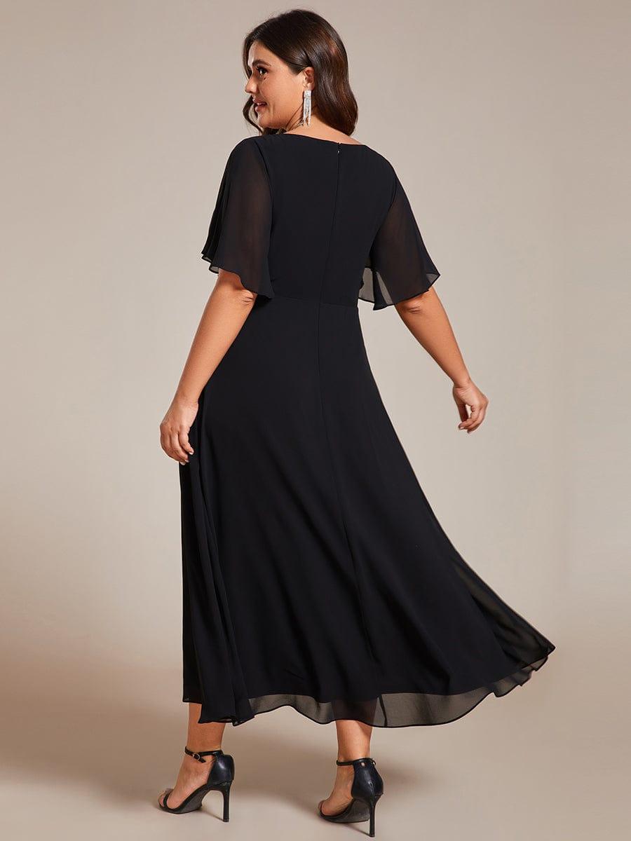 DAHLIA|Floral Applique Short Sleeve V-Neck Chiffon Bridesmaid Dress