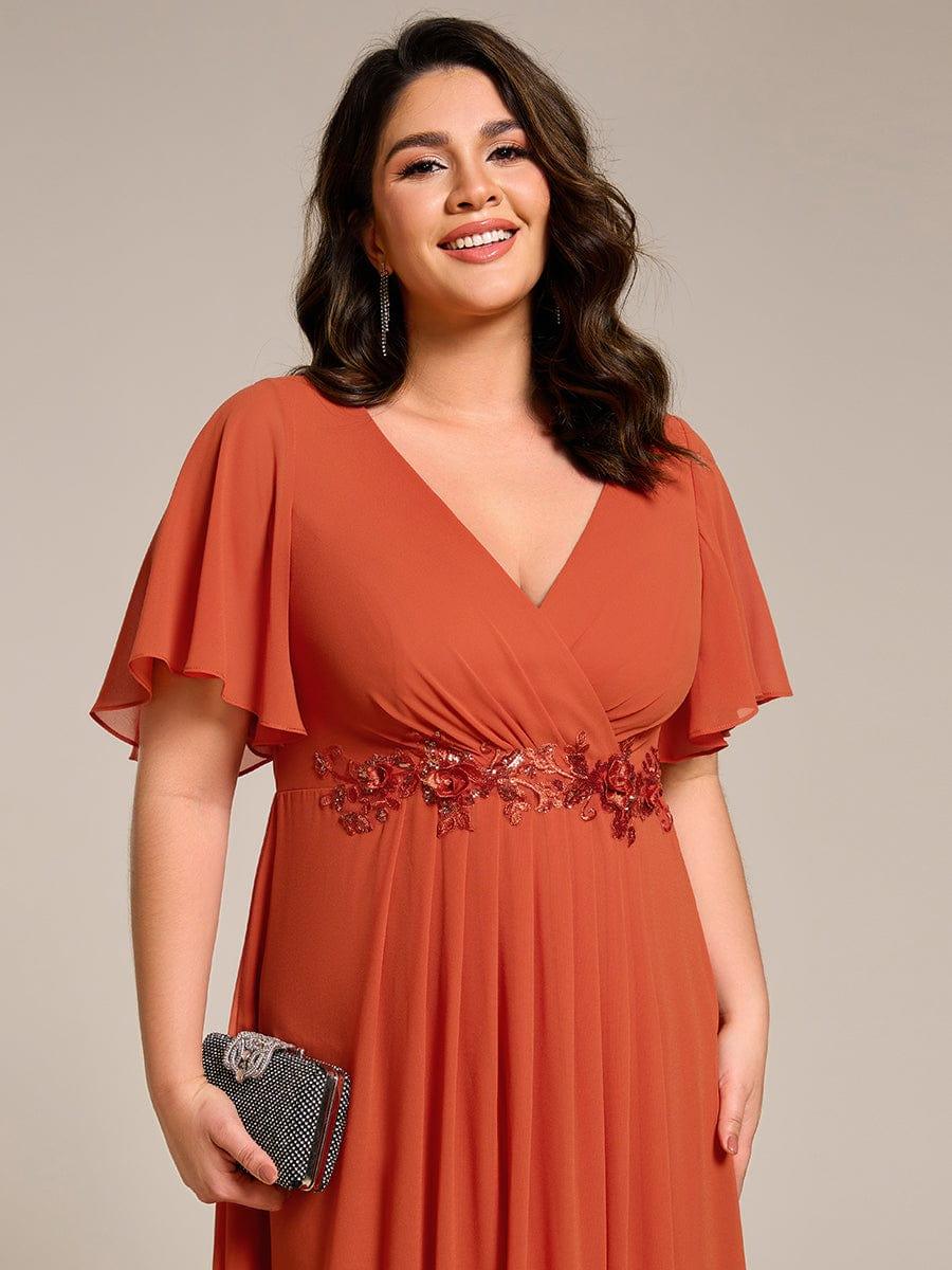 DAHLIA|Floral Applique Short Sleeve V-Neck Chiffon Bridesmaid Dress