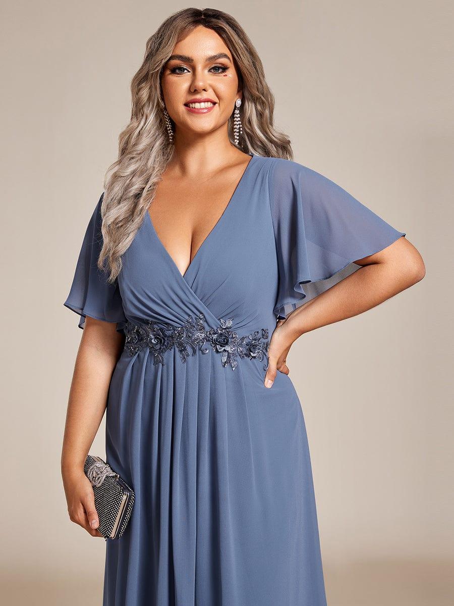 DAHLIA|Floral Applique Short Sleeve V-Neck Chiffon Bridesmaid Dress