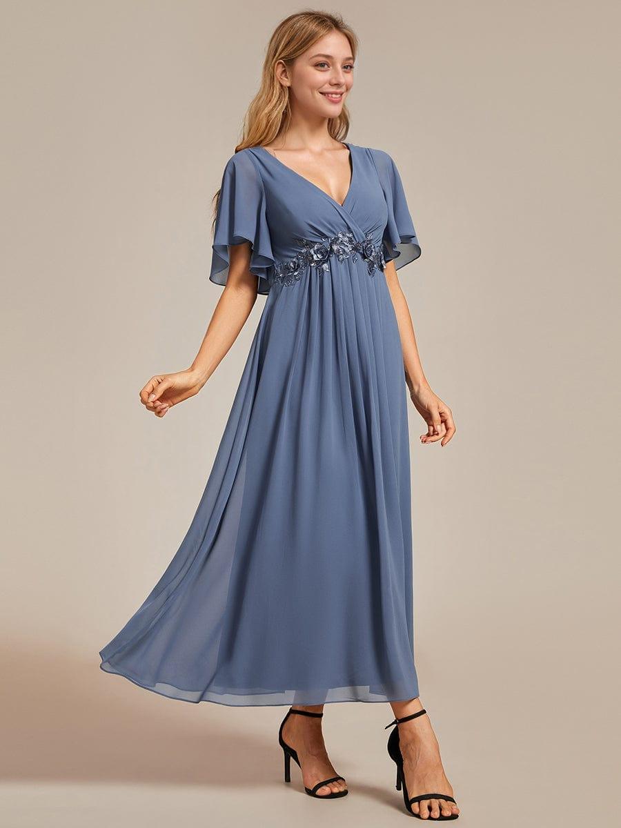 DAHLIA|Floral Applique Short Sleeve V-Neck Chiffon Bridesmaid Dress