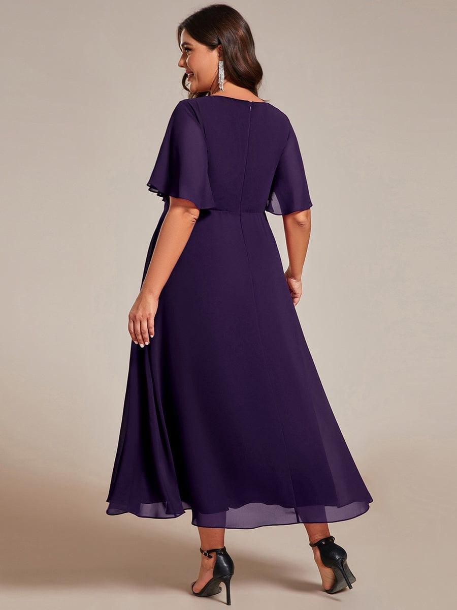 DAHLIA|Floral Applique Short Sleeve V-Neck Chiffon Bridesmaid Dress