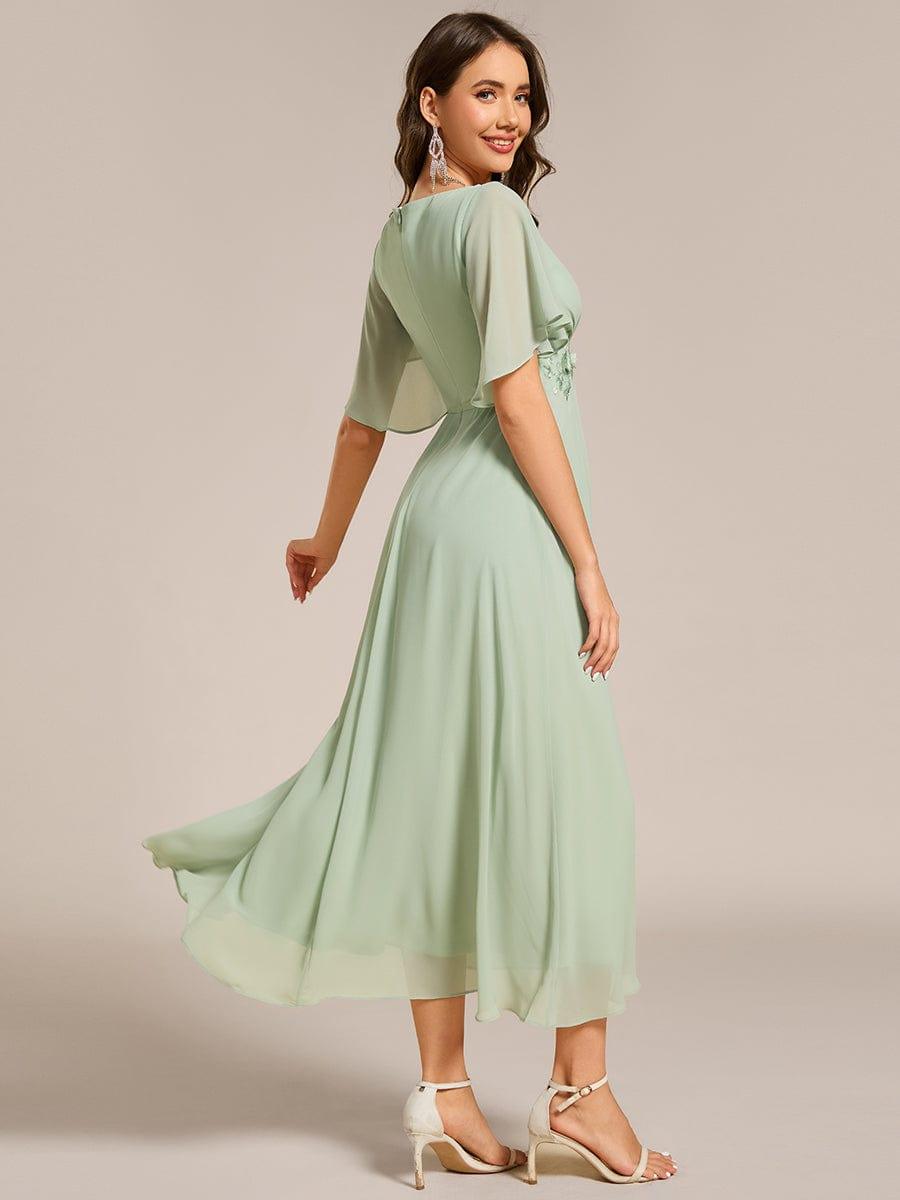 DAHLIA|Floral Applique Short Sleeve V-Neck Chiffon Bridesmaid Dress