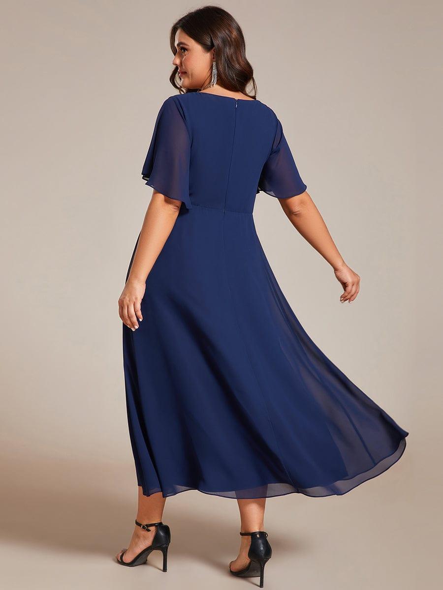 DAHLIA|Floral Applique Short Sleeve V-Neck Chiffon Bridesmaid Dress