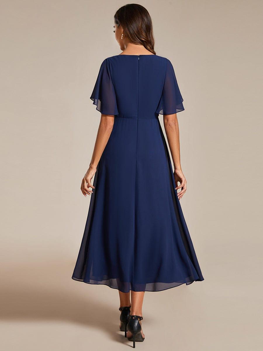 DAHLIA|Floral Applique Short Sleeve V-Neck Chiffon Bridesmaid Dress