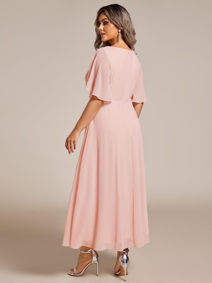 DAHLIA|Floral Applique Short Sleeve V-Neck Chiffon Bridesmaid Dress