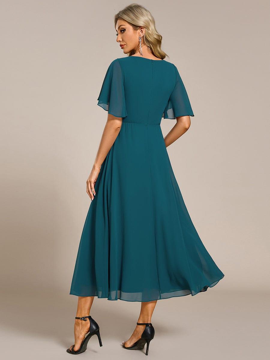 DAHLIA|Floral Applique Short Sleeve V-Neck Chiffon Bridesmaid Dress