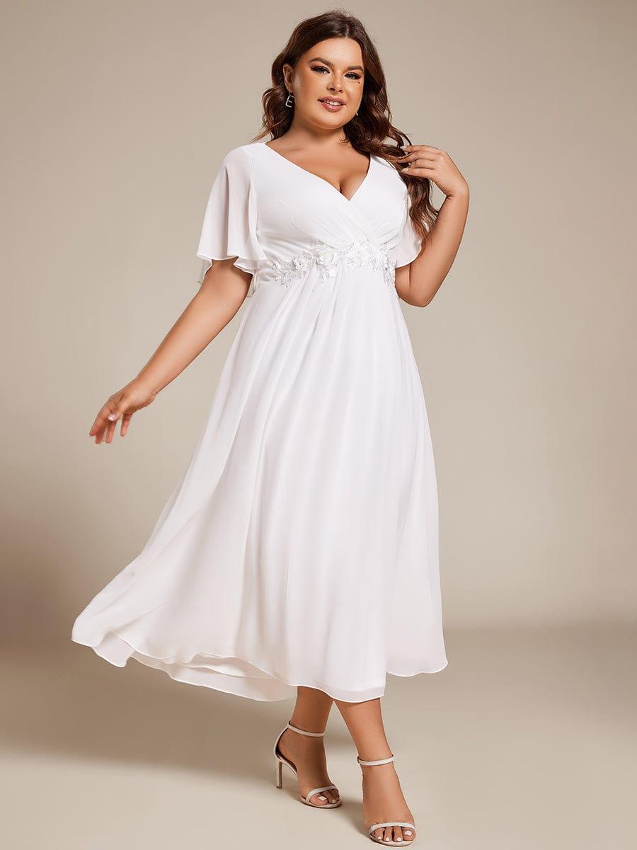DAHLIA|Floral Applique Short Sleeve V-Neck Chiffon Bridesmaid Dress