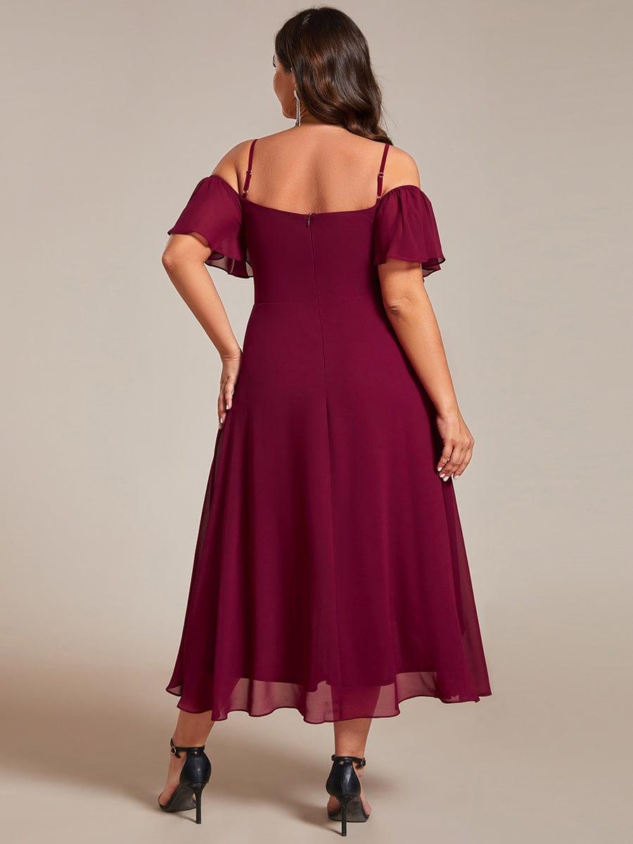 JORDANE|Spaghetti Strap Cold Shoulder Chiffon A-Line Midi Bridesmaid Dress