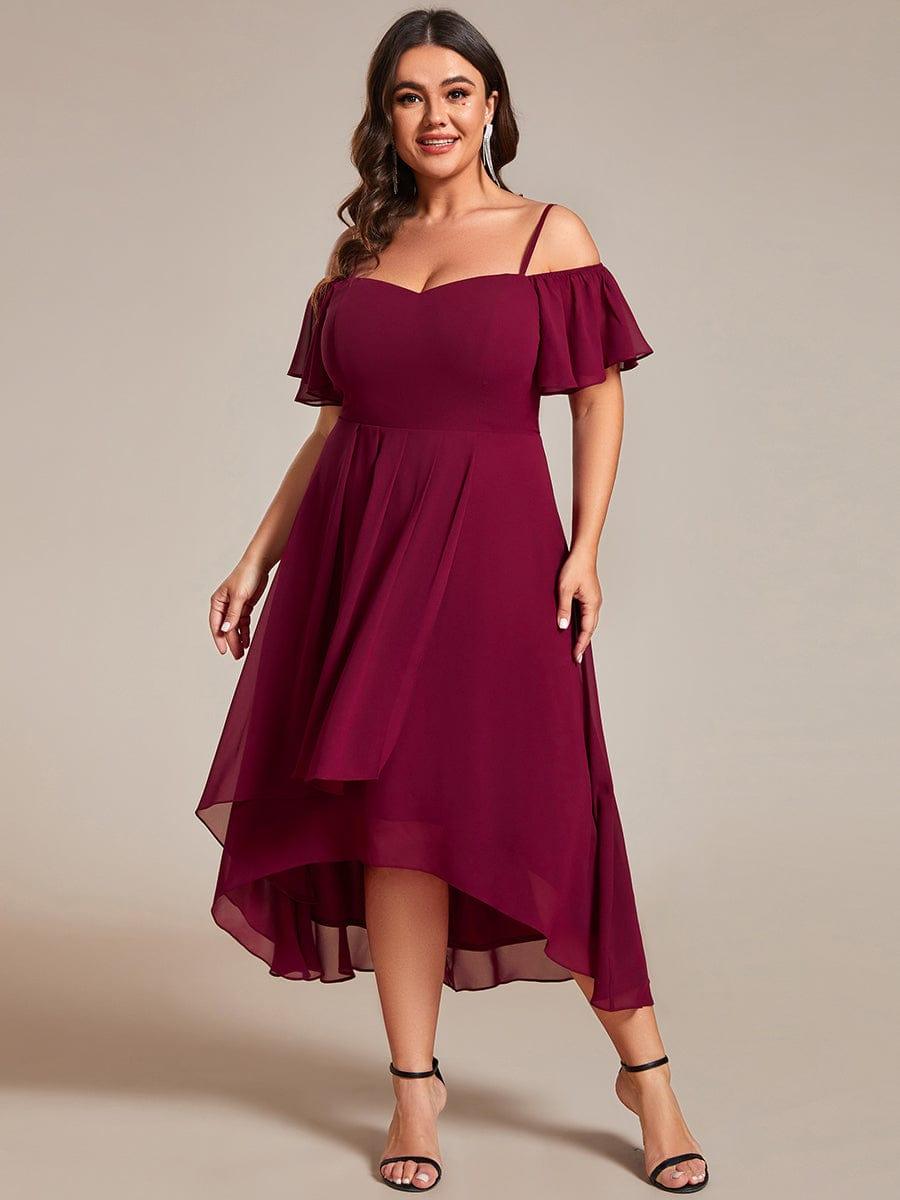 JORDANE|Spaghetti Strap Cold Shoulder Chiffon A-Line Midi Bridesmaid Dress