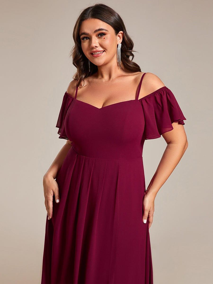 JORDANE|Spaghetti Strap Cold Shoulder Chiffon A-Line Midi Bridesmaid Dress