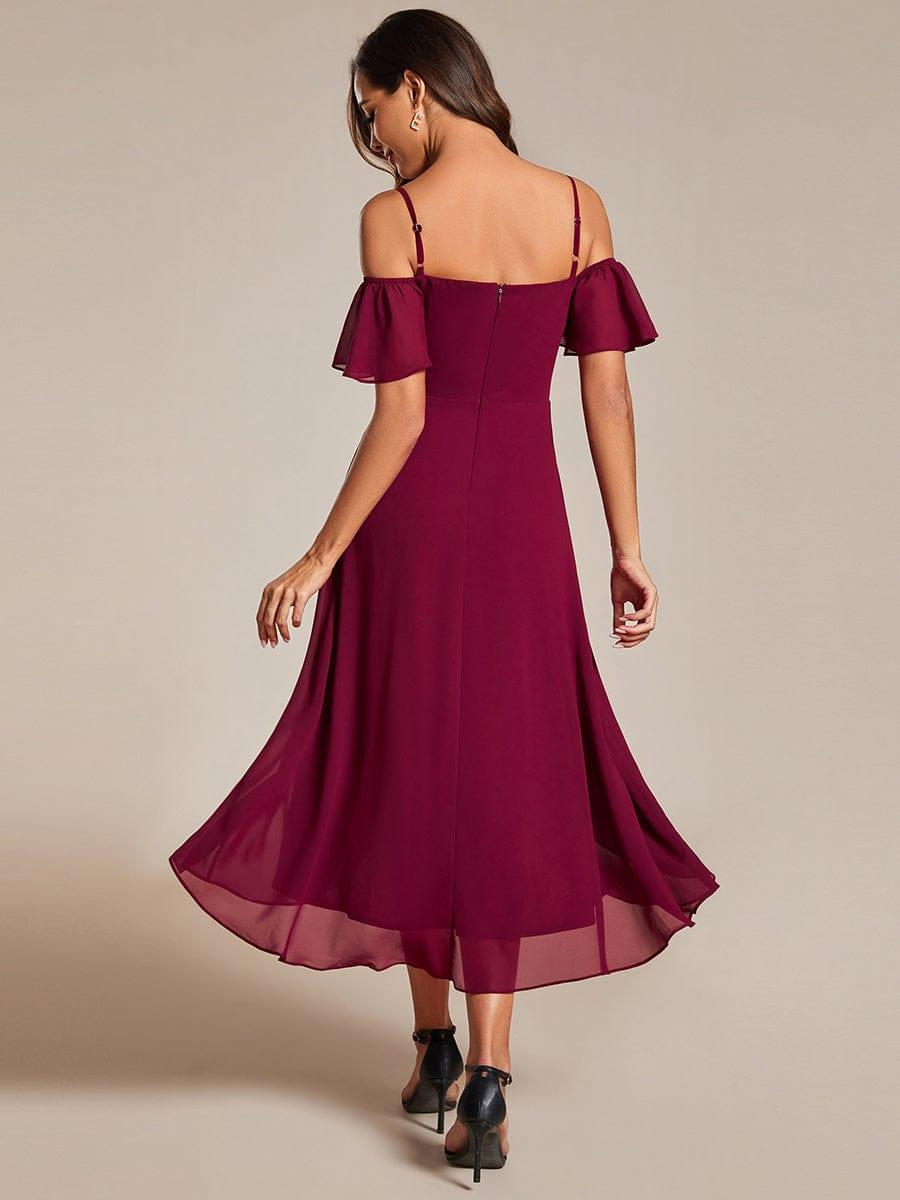 JORDANE|Spaghetti Strap Cold Shoulder Chiffon A-Line Midi Bridesmaid Dress